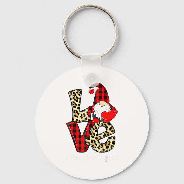 Love Gnome Teacher Squad Valentines Day Teacher St Keychain (Front)