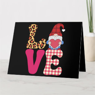 Love Gnome Valentines Day Red Buffalo Plaid Leopar Card