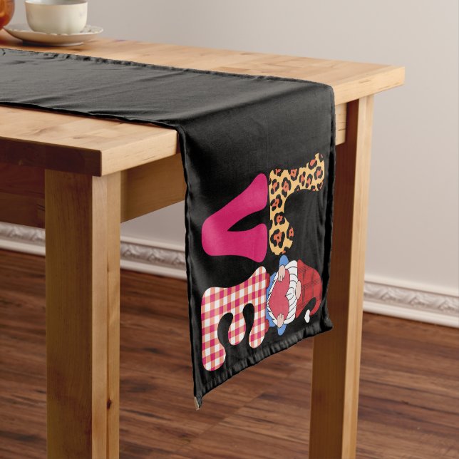 Love Gnome Valentines Day Red Buffalo Plaid Leopar Short Table Runner (In Situ)