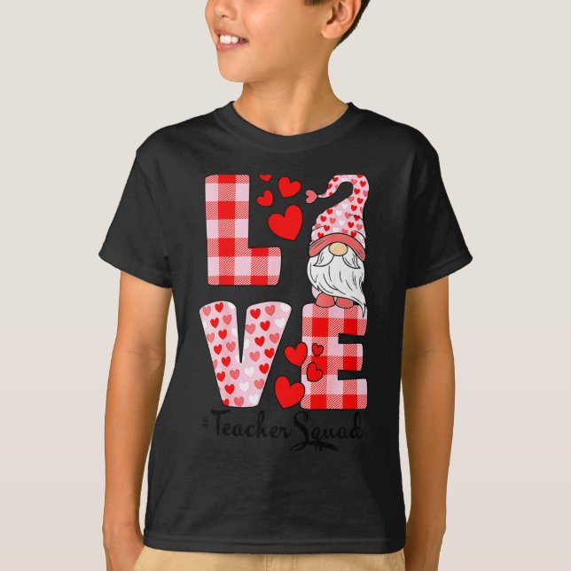 Love Gnome Valentines Day Red Buffalo Plaid Leopar T-Shirt (Front)