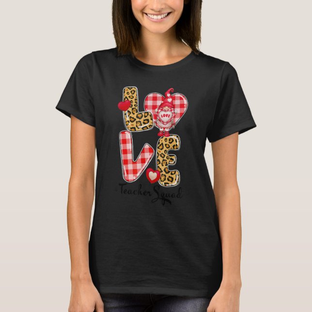 Love Gnome Valentines Day Red Buffalo Plaid Leopar T-Shirt (Front)