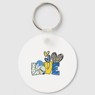 Love Gnomes Blue Yellow Ribbon Down Syndrome Aware Keychain