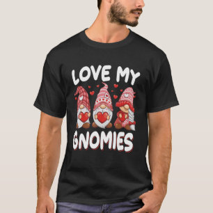 Love Gnomies 3 Gnomes Holding Hearts Valentines Da T-Shirt