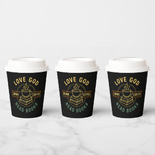 Love God Drink Coffee Read Books Lovers Vintage Paper Cups