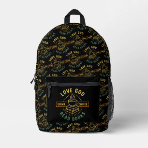 Love God Drink Coffee Read Books Lovers Vintage Printed Backpack