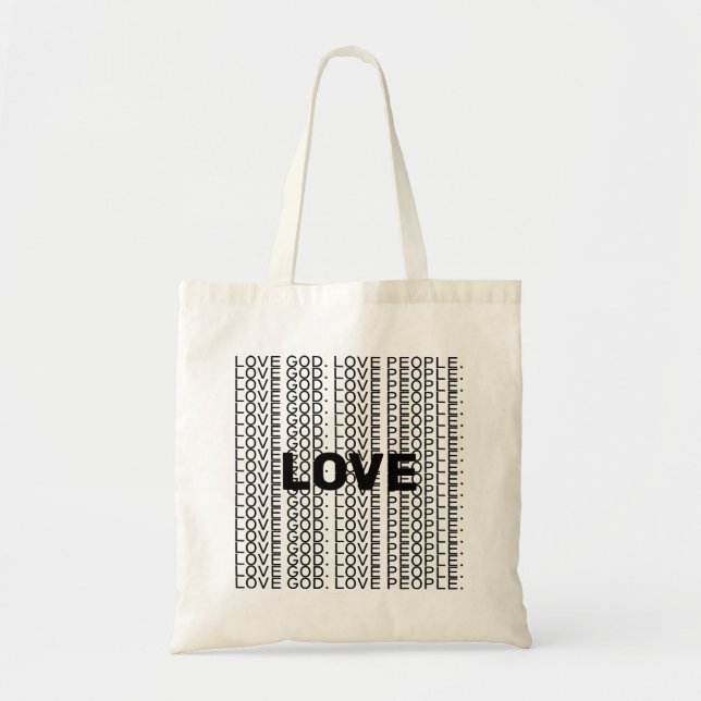 Love God Love People Quote Repeat Text Christian Tote Bag (Front)