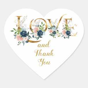 LOVE Gold and Watercolor Florals Thank You Heart Sticker