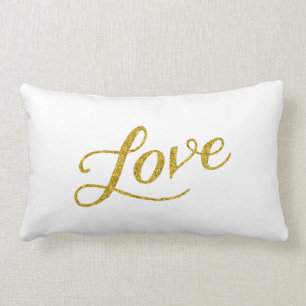 Love Gold Faux Glitter Metallic Inspirational Lumbar Pillow