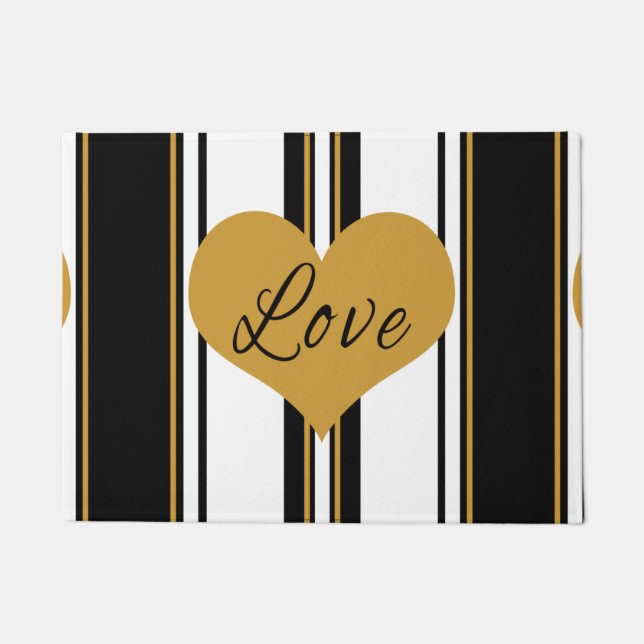 Love Gold Heart Striped Doormat (Front)