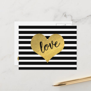 Love Gold Heart Stripes Postcard