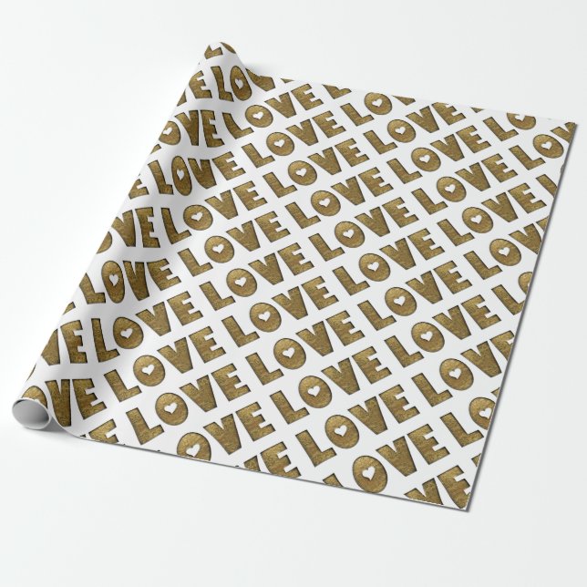 Love Gold Text Word Elegant Golden Decorative Wrapping Paper (Unrolled)
