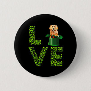 Love Golden Retrievers Dog Leprechaun Irish St Pat 2 Inch Round Button