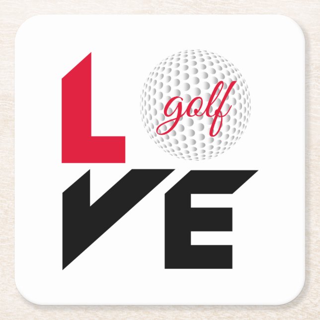 Love golf square paper coaster (Front)