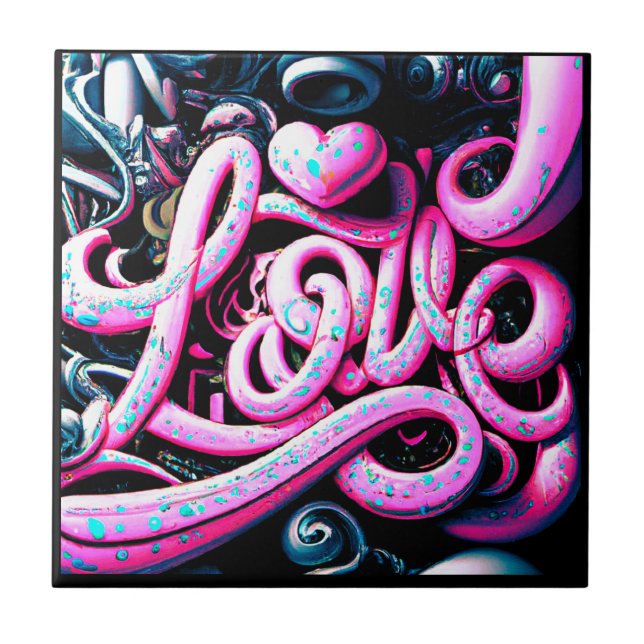 Love Graffiti Pink and Black        Tile (Front)