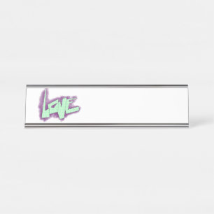 love graffiti purple green mint typography dots  desk name plate