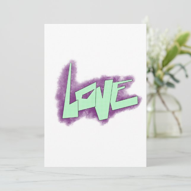 love graffiti purple green mint typography dots  holiday card (Standing Front)
