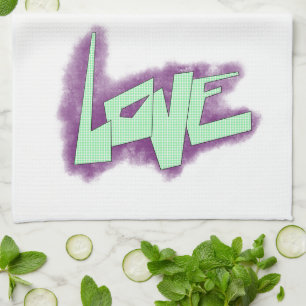 love graffiti purple green mint typography dots kitchen towel
