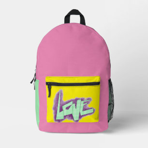 love graffiti purple green mint typography dots  printed backpack