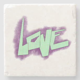 love graffiti purple green mint typography dots stone coaster