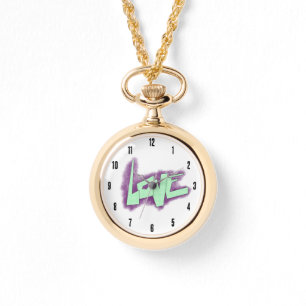 love graffiti purple green mint typography dots watch