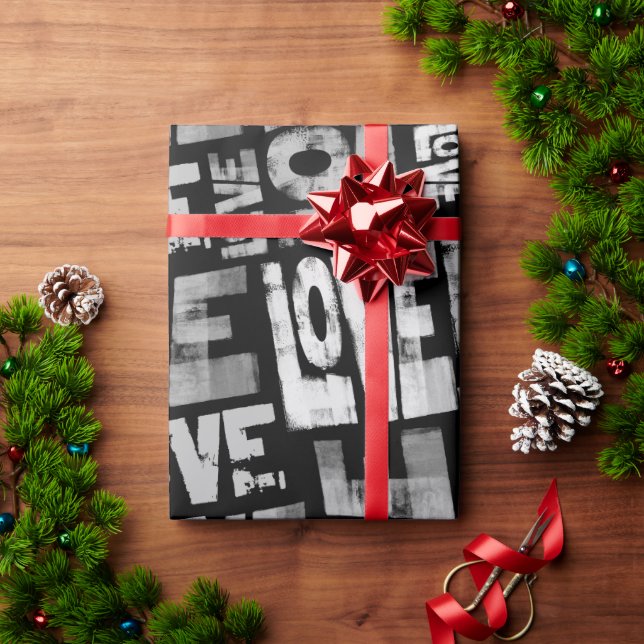Love Graffiti Wrapping Paper - Black and White (Holiday Gift)