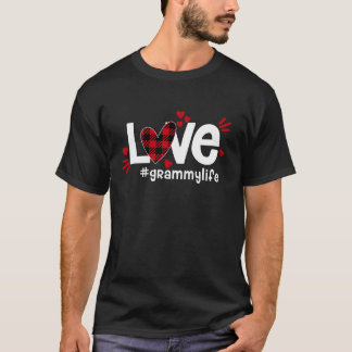 LOVE Grammy Life Buffalo Plaid Red Flannel Heart T-Shirt