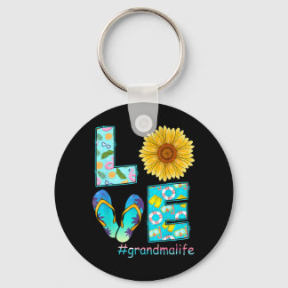 LOVE Grandma Life Flip Flops Hippie Sunflower Keychain