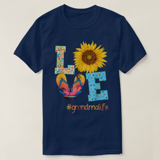 LOVE Grandma Life Flip Flops Hippie Sunflower Summ T-Shirt (Design Front)