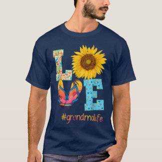 LOVE Grandma Life Flip Flops Hippie Sunflower Summ T-Shirt