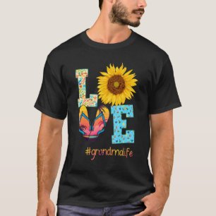 Love Grandma Life Flip Flops Sunflower Summer Moth T-Shirt