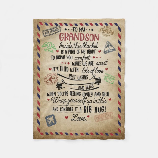Love Grandson | Letter To My Grandson From Grandma Fleece Blanket (Front)