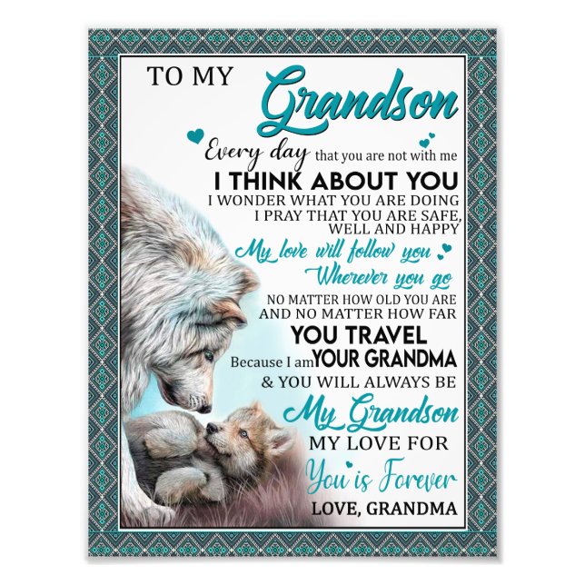 Love Grandson | Letter To My Grandson From Grandma Photo Print (Front)