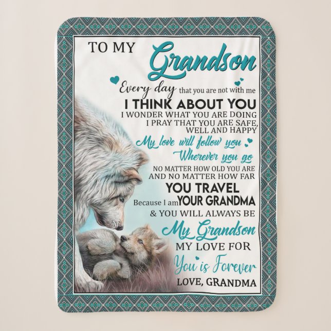 Love Grandson | Letter To My Grandson From Grandma Sherpa Blanket (Front)