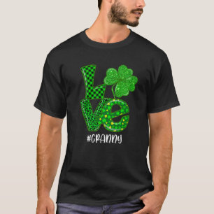 Love Granny St Patrick's Day Green Plaid Leopard S T-Shirt