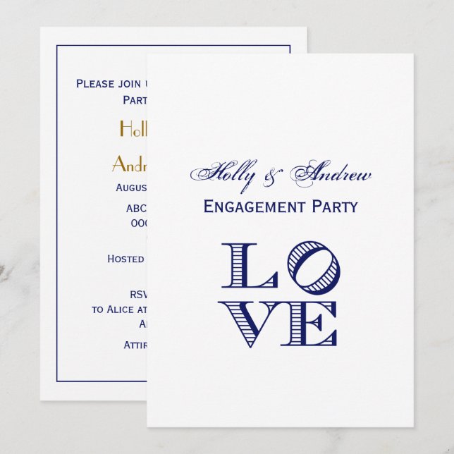 LOVE Graphic Text - Blue Invitation (Front/Back)