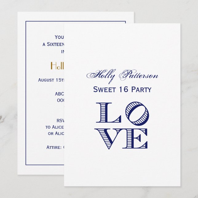 LOVE Graphic Text - Blue Invitation (Front/Back)