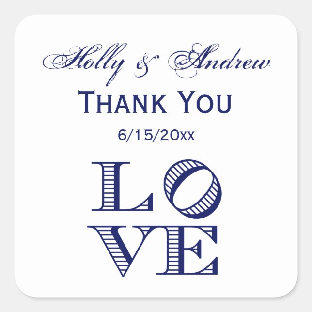 LOVE Graphic Text - Blue Square Sticker (Front)