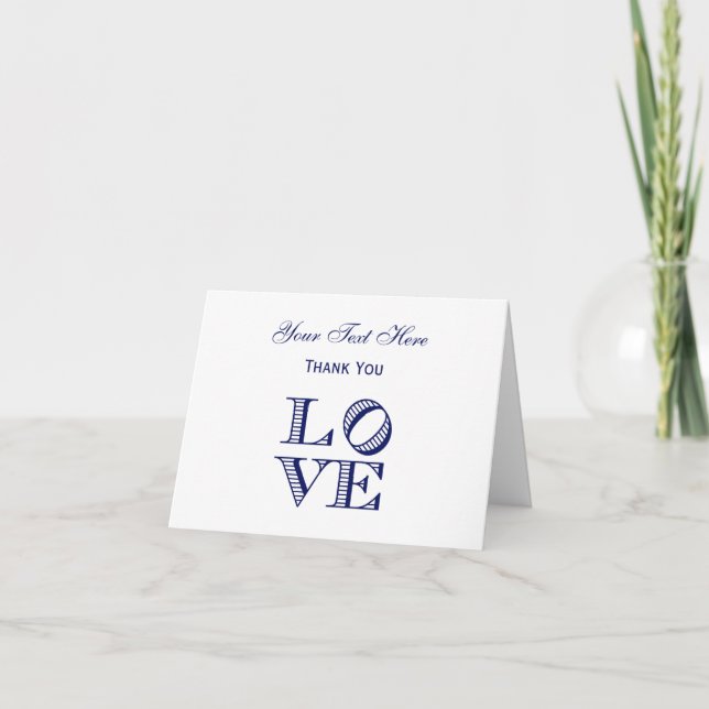 LOVE Graphic Text - Blue Thank You Card (Front)