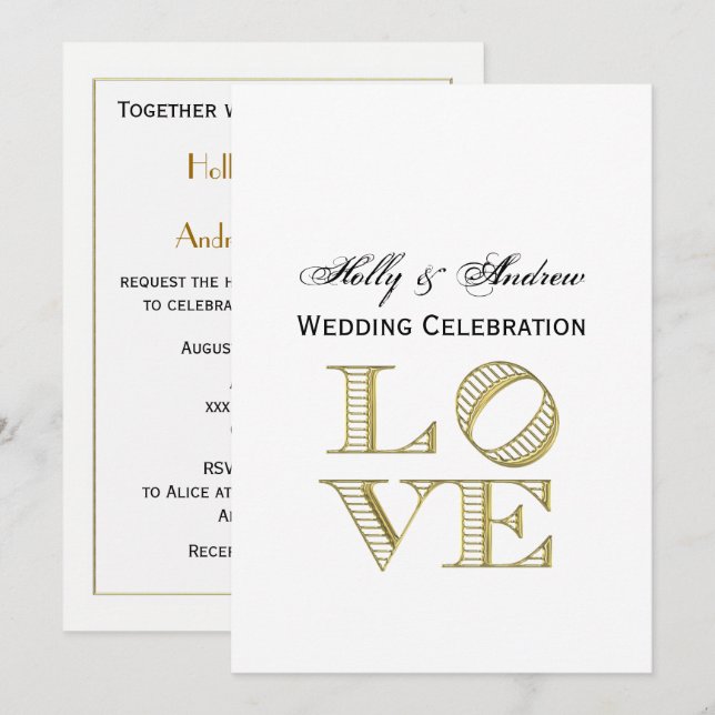 LOVE Graphic Text - Faux Gold Invitation (Front/Back)