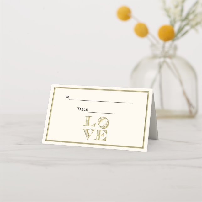 LOVE Graphic Text - Faux Gold Ivory BG Place Card (Back)