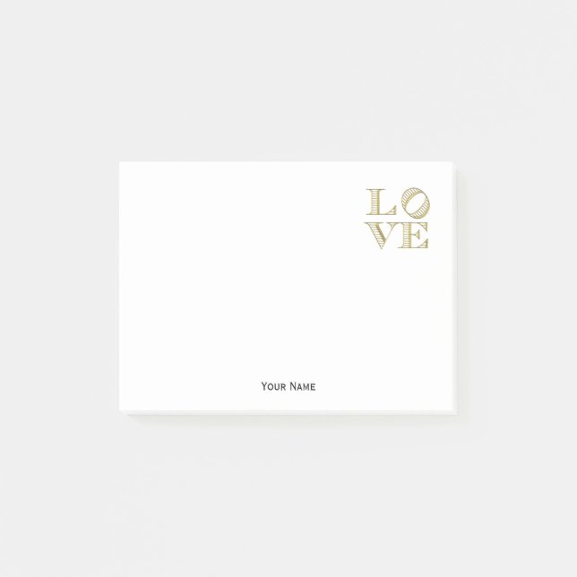 LOVE Graphic Text - Faux Gold Post-it Notes (Front)