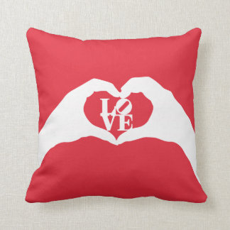 LOVE graphic word and heart hand gesture Throw Pillow