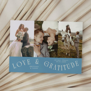 Love & Gratitude Denim Blue Wedding Multi Photo  Thank You Card