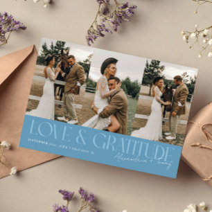 Love & Gratitude Denim Blue Wedding Multi Photo   Thank You Card