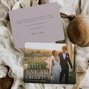 Love & Gratitude   Horizontal Wedding Photo Flat Thank You Card