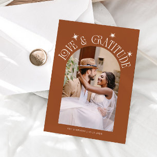 Love & Gratitude Minimal Wedding Photo Terracotta Thank You Card