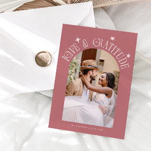 Love & Gratitude Minimalist Wedding Photo Pink Thank You Card