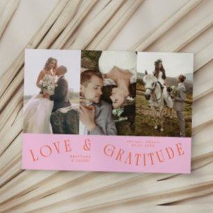 Love & Gratitude Orange Pink Wedding Multi Photo  Thank You Card
