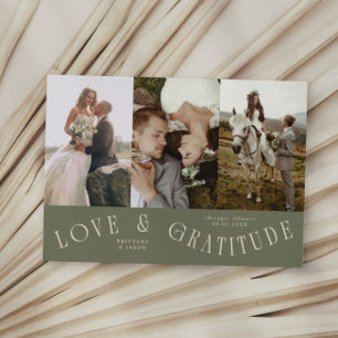 Love & Gratitude Sage Green Wedding Multi Photo  Thank You Card