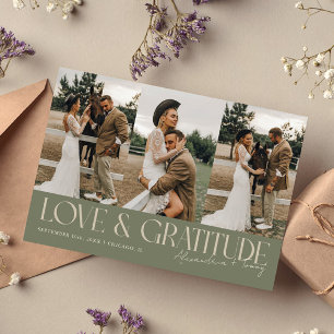 Love & Gratitude Sage Green Wedding Multi Photo   Thank You Card
